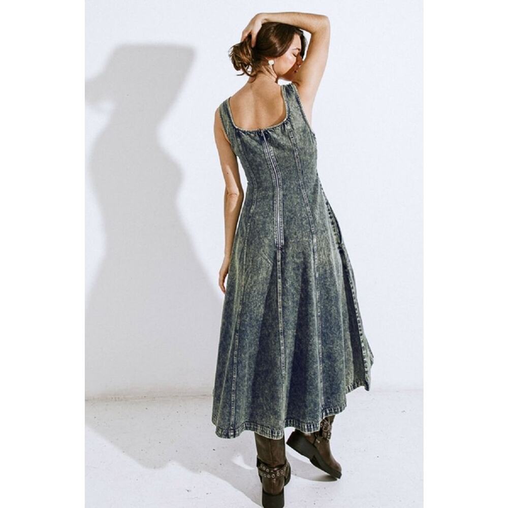 FREEMARKET Denim Acid Size Medium Washed Midi Dress - Picture 4 of 4